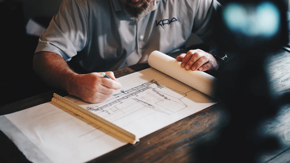 An architect drawing with pencil and ruler